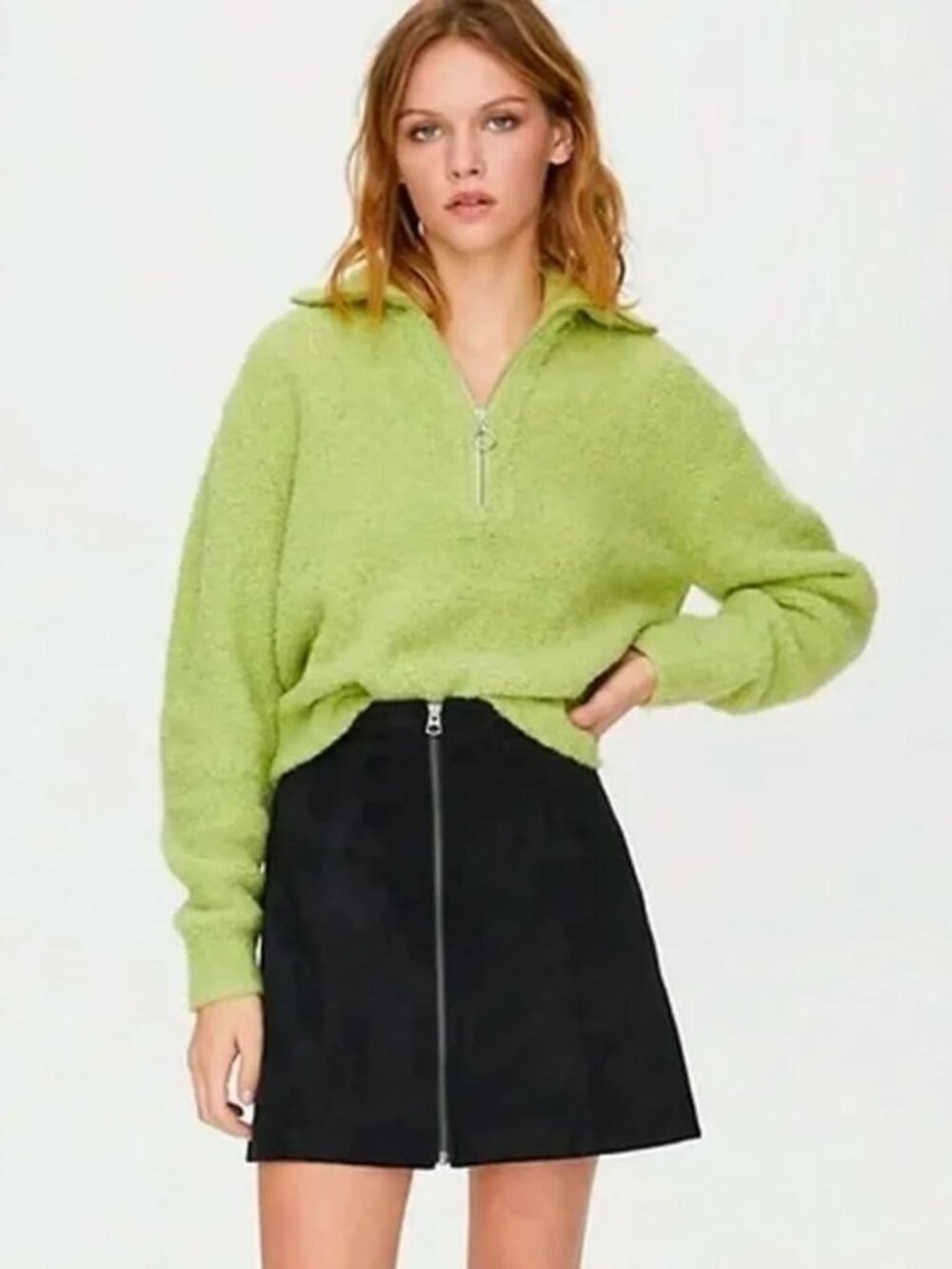 Aritzia Wilfred Free Faux Suede Zip-Up Mini Skirt in Black
